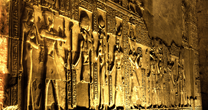 Carvings on the wall of the temple of Sobek